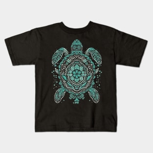 teaTeal Sea Turtle Mandala Art - Tranquil Ocean-Inspired Design Kids T-Shirt
